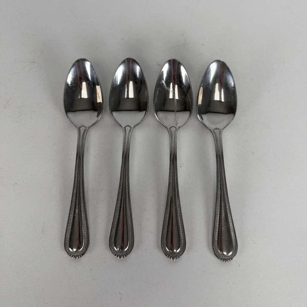 Oneida COUNTESS Stainless Table Spoon Glossy Beaded Silverware Flatware Set 4